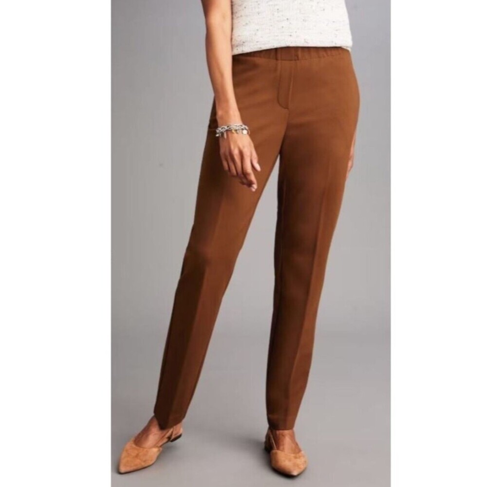 J. Jill women Ponte slim straight leg pull on stretchy Brown Dress Pants LG NWT